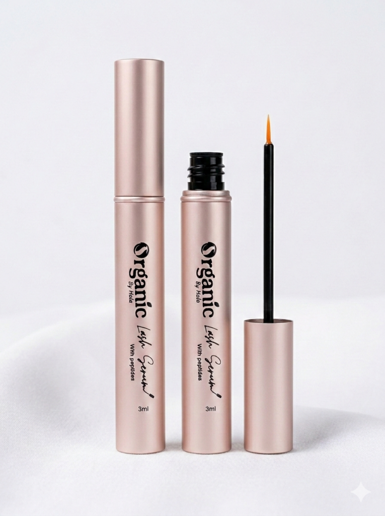 Organic by Hala Eyelash Serum – water-based lash growth treatment with peptides and biotin.