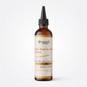 Organic by Hala Root to End Hair & Scalp Serum bottle for balanced scalp and smooth ends – hydration treatment.